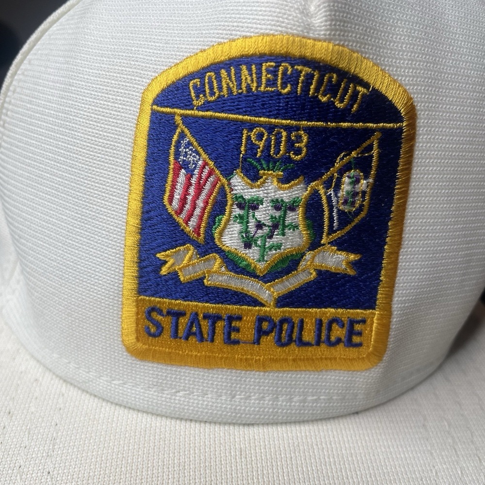 Connecticut State Police Collectable Hat patch Sewn on White Ball Cap Made USA